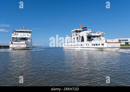 Ferry «Frisia IV» dans le port de Norddeich, Allemagne Banque D'Images