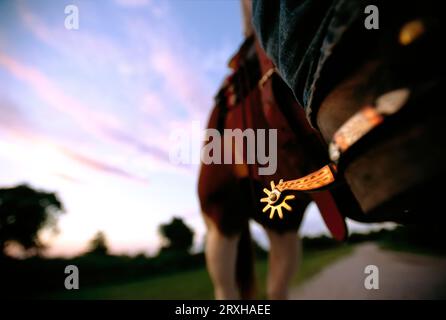 L'éperon doré de cow-boy brille au soleil ; Nebraska, États-Unis d'Amérique Banque D'Images