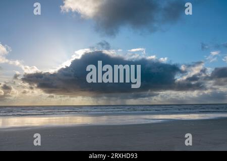 Petite tempête de pluie ou bourdonnement au large de la côte Pacifique au coucher du soleil dans la forêt nationale olympique près de Kalaloch, Washington, États-Unis Banque D'Images