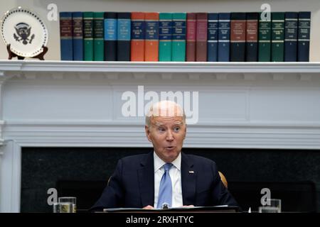 Washington, États-Unis. 25 septembre 2023. Le président AMÉRICAIN Joe Biden organise une réunion sur les collèges et universités historiquement noirs à la Maison Blanche à Washington, DC, le lundi 25 septembre 2023. Photo de Yuri Gripas/UPI crédit : UPI/Alamy Live News Banque D'Images