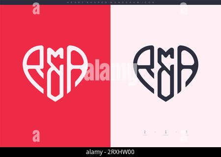 Lettres RA initiales avec coeur rouge et logo d'amour concept monogramme plat icône Illustration de Vecteur