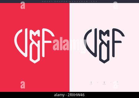 Lettres initiales VF avec coeur rouge et logo d'amour Flat Icon concept de monogramme Illustration de Vecteur
