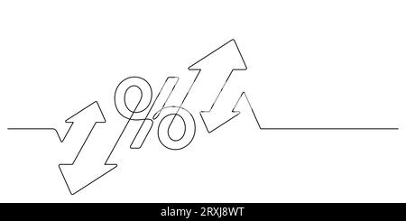 concept de volatilité des investissements boursiers. pourcentage et flèches vers le haut et vers le bas dans l'illustration vectorielle de dessin de ligne continue Illustration de Vecteur