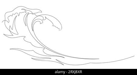 grande ondulation de vague de mer éclaboussant une illustration vectorielle de style minimalisme d'une ligne Illustration de Vecteur