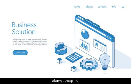 Illustration du concept de solution d'entreprise du modèle de page d'accueil. Vecteur isométrique. Illustration de Vecteur