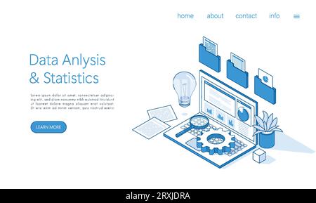 Modèle de page de renvoi analyse des données, Statistiques d'entreprise, gestion, Conseil, concept de marketing. Vecteur isométrique. Illustration de Vecteur