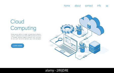 Concept de cloud computing de modèle de page d'arrivée. Y compris serveurs, stockage, bases de données, technologie de connexion. Vecteur isométrique. Illustration de Vecteur