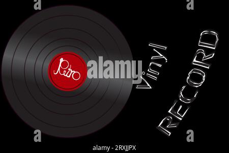 L'audio musical est un ancien rétro hipster antique vinyle record et une inscription vinyle record sur le fond des années 50, 60, 70, 80, 90 Illustration de Vecteur