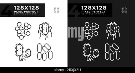 2D pixels parfaits icônes de bactéries sombres et claires Illustration de Vecteur