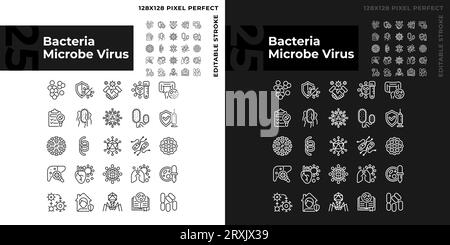Jeu d'icônes de bactéries sombres et claires personnalisables en 2D. Illustration de Vecteur
