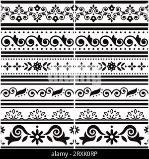 Style de Lisbonne Azulejo Tile Seamless Vector Border ou fram collection de motifs, ensemble de design rétro inspiré par l'art du Portugal avec floral et géométrique Illustration de Vecteur