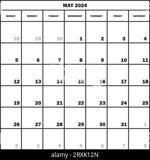 CALENDRIER PLANNER MOIS MAI 2024 SUR FOND TRANSPARENT Illustration de Vecteur