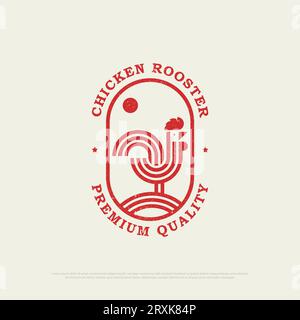 Outline Chicken Rooster restaurant inspiration de conception de logo, illustration vectorielle d'icône de poulet Vintage Illustration de Vecteur