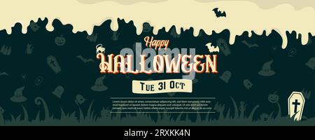Joyeux Halloween 31 octobre, l'affiche de fond conçu avec des bougies, chauves-souris, un chapeau de sorcière, et une illustration vectorielle de chat. Illustration de Vecteur