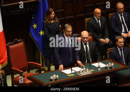 Roma, Funerali dell’ex Presidente della Repubblica Giorgio Napolitano alla Camera Nella foto il Presidente del Senato Ignazio la Russa Banque D'Images