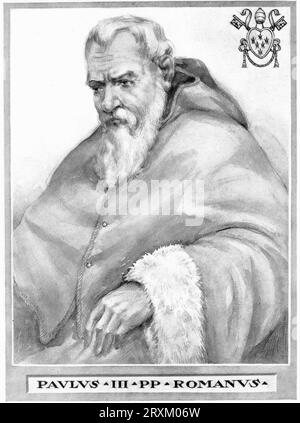 Paul III., geboren als Alessandro Farnese (geboren 29. Février 1468 dans Canino, verstorben 10. Novembre 1549 in ROM), war vom 13. Oktober 1534 bis zu seinem Tod Papst der Römisch-katholischen Kirche, Historisch, digital restaurierte Reproduktion von einer Vorlage aus dem 19. Jahrhundert / Paul III, né Alessandro Farnese (né le 29 février 1468 à Canino, mort le 10 novembre 1549 à Rome), était pape de l'Église catholique romaine du 13 octobre 1534 jusqu'à sa mort, reproduction historique, restaurée numériquement à partir d'un original du 19e siècle Banque D'Images