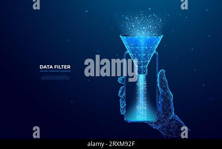 Digital Sales Funnel sur un écran de téléphone dans une main humaine. Illustration de Vecteur