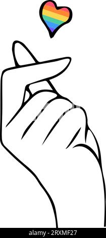 Main de symbole coréen avec coeur arc-en-ciel, un message de geste de main d'amour. Le mois de la fierté. Concept LGBT. Illustration vectorielle Illustration de Vecteur