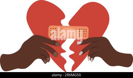 Cœur brisé rouge dans les mains homme et femme. Concept de réconciliation.Restaurer l'amour. Illustration vectorielle Illustration de Vecteur