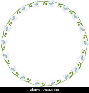 Couronne de fleurs dessinées à la main à motif gouttes de neige. Cadre rond fleuri romantique vintage. Arrangement floral pour invitation de mariage, anniversaire. Illustration vectorielle Illustration de Vecteur