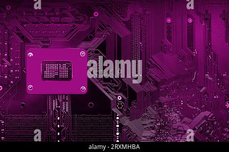 Carte de circuit imprimé. La technologie matérielle de l'ordinateur électronique. Carte mère puce numérique. Arrière-plan scientifique de haute technologie. Processeur de communication intégrée. Informa Banque D'Images