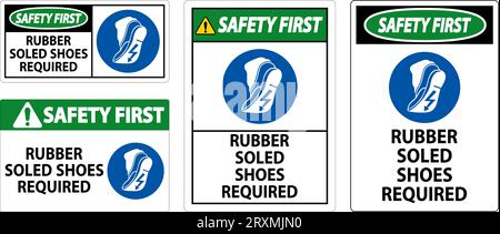 Première signalisation de sécurité Chaussures à semelles en caoutchouc requises Illustration de Vecteur