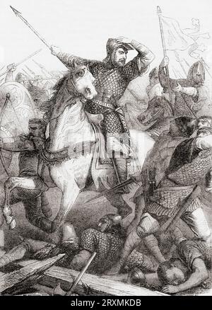 La bataille de Hastings, le 14 octobre 1066, affronta l'armée normande-française de Guillaume, le duc de Normandie, et l'armée anglaise sous les ordres du roi anglo-saxon Harold Godwinson, elle commença la conquête normande de l'Angleterre. Extrait de Cassell's Illustrated History of England, publié en 1857. Banque D'Images