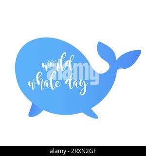 silhouette de dessin animé d'une baleine, journée mondiale des baleines. Imprimé tshirt, bébé. baleines bleues, icônes pour enfants pour autocollants, baby shower, livres. Illustration de Vecteur