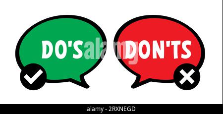 Signe d'émoticône. ne pas faire ou ne pas faire et ne pas faire, cocher. Compliments, Vector do et dont checklist, okey, oui, comme main pouce vers le haut ou pouces vers le bas. ONU Banque D'Images