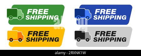 Livraison gratuite graphique shopping en ligne tampon cargo van set collection Promo design Illustration de Vecteur