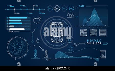 Ensemble d'éléments infographiques sur l'exploration et la production pétrolière. Illustration de Vecteur