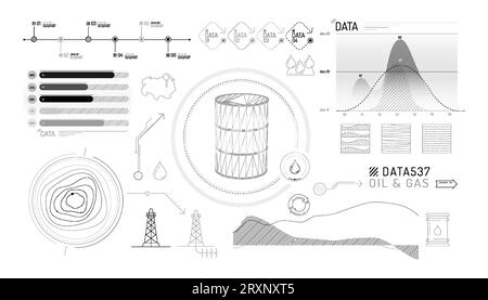 Ensemble d'éléments infographiques sur l'exploration et la production pétrolière. Illustration de Vecteur
