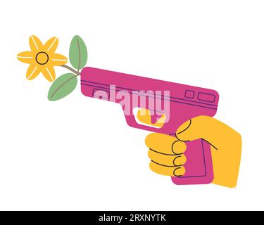 Main tenant pistolet tir symbole de fleur pas de violence paix international de sensibilisation aux droits de l'homme rose Illustration de Vecteur