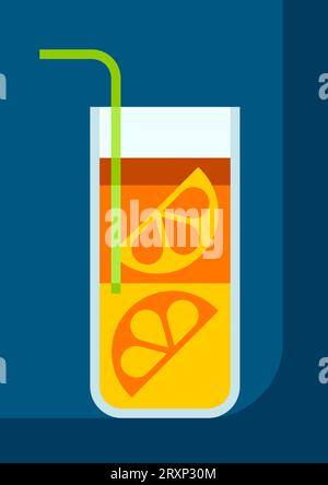 Cocktail long Island en verre. Illustration de boisson alcoolisée. Illustration de Vecteur