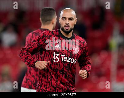 MANCHESTER, ROYAUME-UNI. 26 septembre 2023. Sofyan Amrabat de Manchester United lors du match de la Carabao Cup à OLD TRAFFORD, MANCHESTER. Le crédit photo devrait se lire : Andrew Yates/Sportimage crédit : Sportimage Ltd/Alamy Live News Banque D'Images