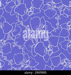 motif sans couture de grandes silhouettes blanches d'orchidées sur fond bleu, texture, design Banque D'Images
