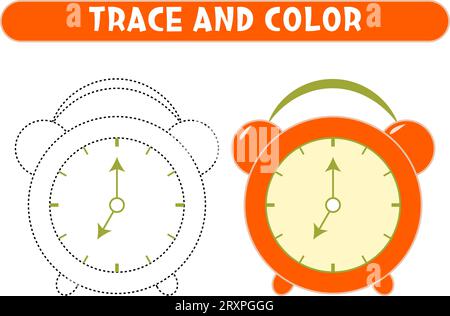 Réveil orange de tracé et de couleur. Feuille de travail pour les enfants Illustration de Vecteur