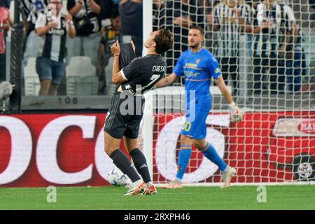 Turin, Italie. 26 septembre 2023. Federico Chiesa (Juventus) déception lors du Juventus FC vs US Lecce, match de football italien Serie A à Turin, Italie, septembre 26 2023 crédit : Agence de photo indépendante/Alamy Live News Banque D'Images