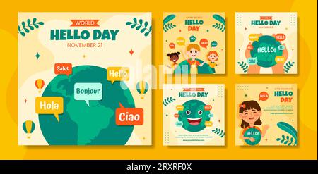 Bonjour Day social Media Post Flat Cartoon Hand Drawn Templates Illustration de fond Illustration de Vecteur