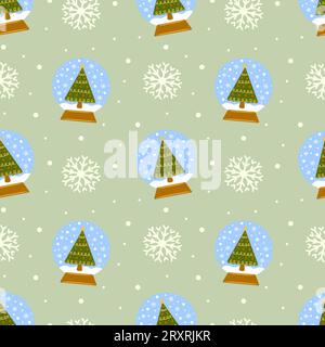 Joyeux et lumineux Noël Snow Globes Seamless Pattern Design Banque D'Images