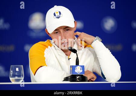 Matt Fitzpatrick de l'équipe Europe lors d'une conférence de presse au Marco Simone Golf and Country Club, Rome, Italie, avant la Ryder Cup 2023. Date de la photo : mercredi 27 septembre 2023. Banque D'Images