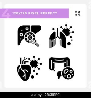 Jeu d'icônes de silhouette de bactéries de style glyphe Pixel Perfect Illustration de Vecteur