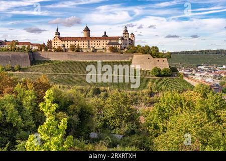 Die Festung Marienberg und Weinberge in Würzburg, Bayern, Deutschland | Forteresse de Marienberg et vignobles à Wuerzburg, Bavière, Allemagne Banque D'Images