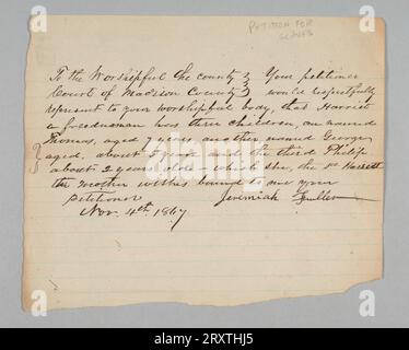 Requête judiciaire concernant les enfants de Harriet, une affranchie le 4 novembre 1867 Banque D'Images