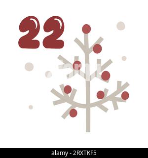 Calendrier de l'AVENT de Noël avec forêt de sapins dessinés à la main. Jour vingt-deux 22. Affiche de style scandinave. Jolie illustration d'hiver pour carte, affiche Illustration de Vecteur