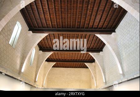 Espagne. Catalogne. Barcelone. Monastère royal de Pedralbes. Vue sur le dortoir. Gothique. Banque D'Images