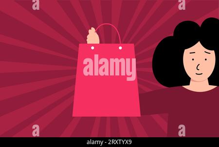 Le concept de l'achat en ligne. La fille fait des achats par Internet. La fille tient deux ordres dans ses mains Illustration de Vecteur