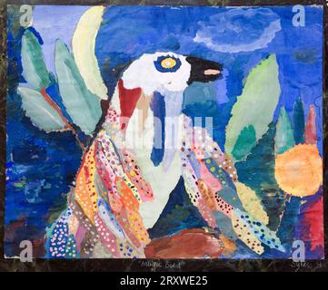 Childs peinture par Homer Sykes âge 10 ans. Peint à l'école Downs, Colwall, Hereford. Maître d'art James Lynch. Peinture appelée Magic Bird. 1959, ANNÉES 1950 ROYAUME-UNI HOMER SYKES Banque D'Images