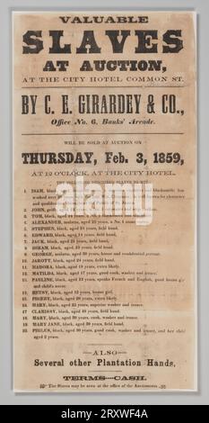 Publicité à large échelle 'Valuable Slaves at Auction' à la Nouvelle-Orléans le 3 février 1859 Banque D'Images