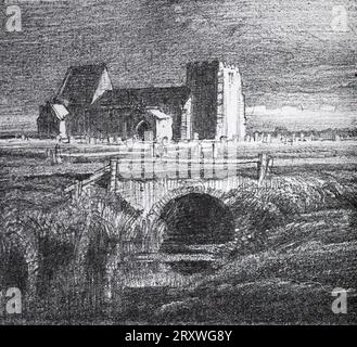 Mablethorpe Church, Lincolnshire au 19ème siècle. Croquis au crayon de Frederick l Griggs (1876 - 1938) de Highways and Byways dans le Lincolnshire. . Banque D'Images